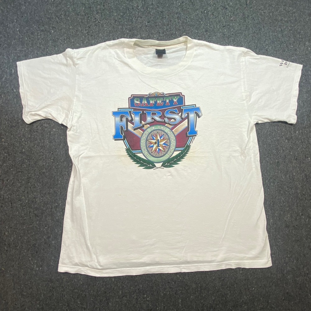 Classic Platinum Safety First Shirt XL Mens Wonder Bread 90s Skater Graphic‎
